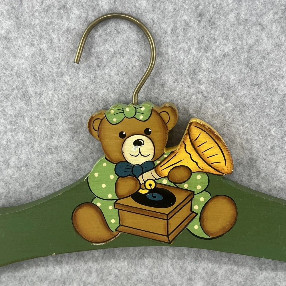 Teddy Bear Wooden Hangers Hand Painted 90s Kids Set Of 2 Striped‎ Nursery Decor